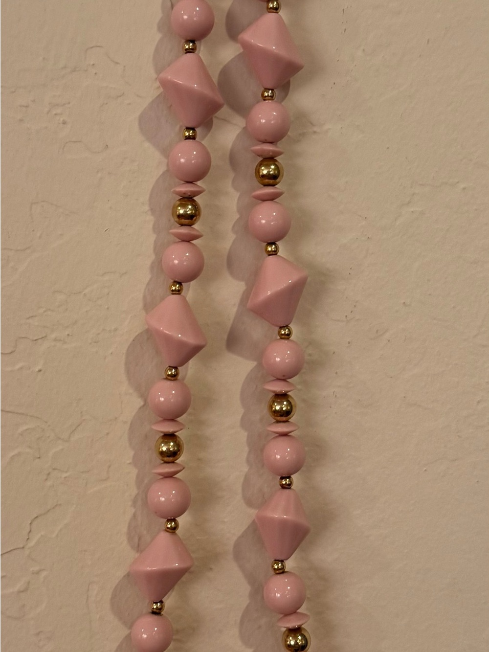 Vintage Pink Lucite Beaded Necklace with Gold Accents - Picture 3 of 8